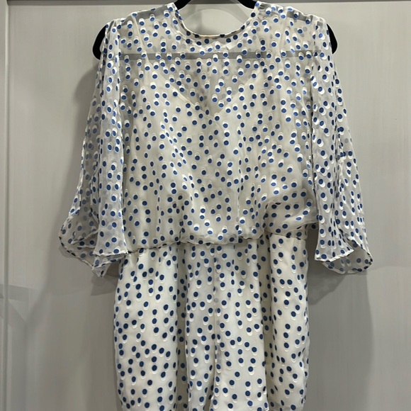 EUC Lovers & Friends blue velvet dotted white georgette fabric shorts romper - Picture 3 of 15